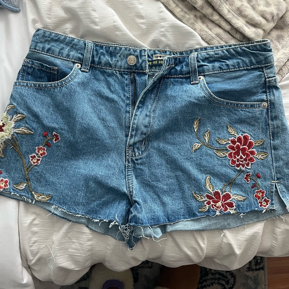 Embroidered Denim Shorts